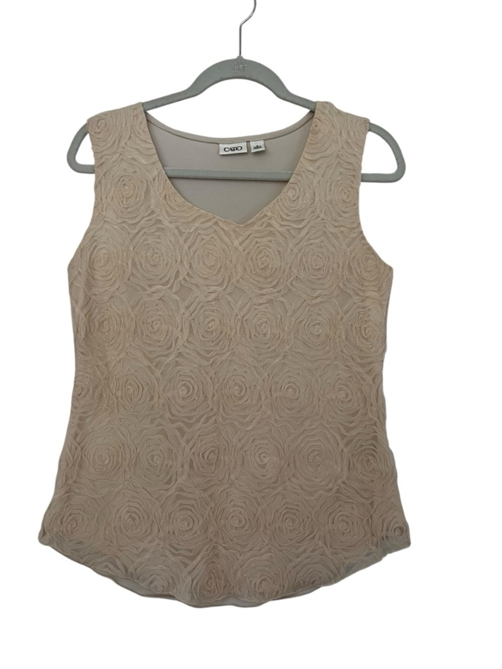 Cato Beige Floral-Rose Textured V-Neck Women’s Tank Size Medium